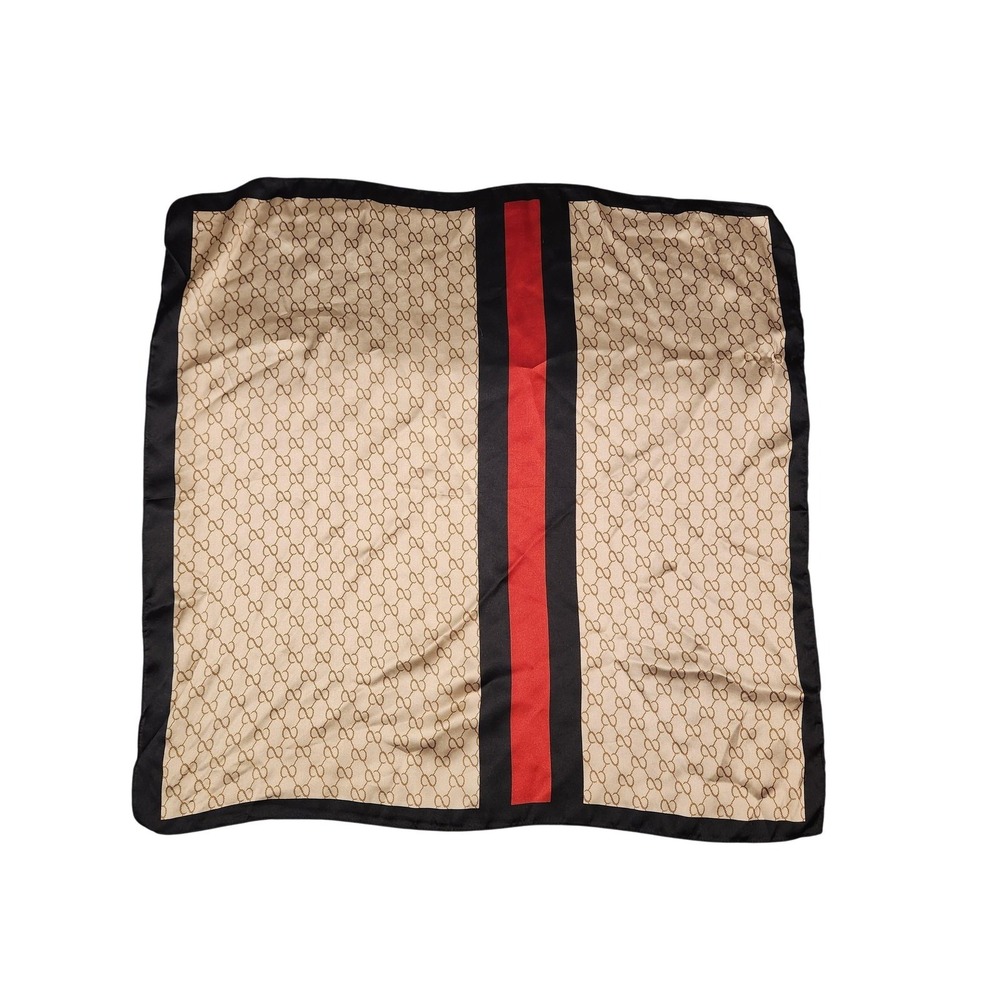 Vintage Gucci GG Supreme Web Stripe Silk Scarf Monogram Beige Brown No Tags